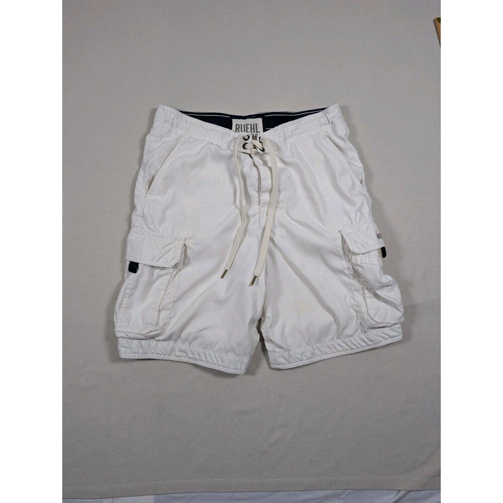 Ruehl 925 Cargo Board Shorts Mens M White Trunks Y2K Mesh Lined Swimsuit
